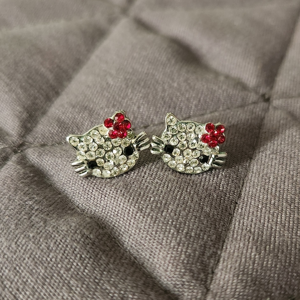Vintage Hello Kitty Crystal & Silver Earrings